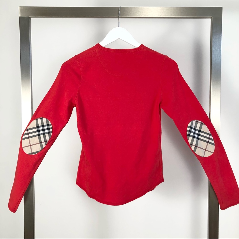BURBERRY Y2K Vintage Plaid Elbow Red Cotton Long Sleeve Shirt